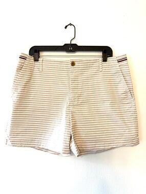 Tommy Hilfiger Tan & White Striped Classic 5" Stretch Shorts Preppy Coastal